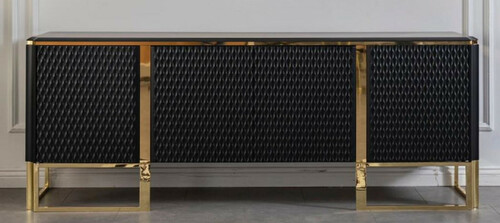 Casa Padrino Luxus Sideboard Schwarz / Gold 220 x 50 x H. 83 cm - Edler Massivholz Schrank mit 4 T�ren - Luxus M�bel - Luxus Qualit�t