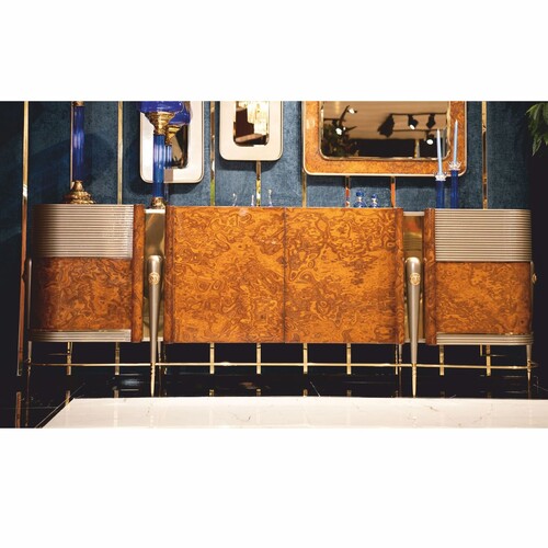 Casa Padrino Luxus Sideboard mit 4 T�ren Braun / Grau / Gold 251,5 cm - Luxus M�bel