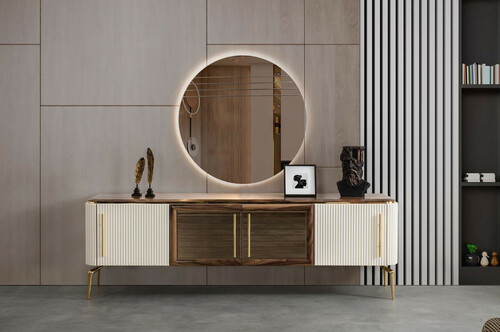 Casa Padrino Luxus Art Deco Sideboard Braun / Wei� / Gold 235 x 48 x H. 76 cm - Edler Schrank mit 4 T�ren - Art Deco M�bel