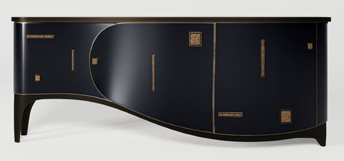 Casa Padrino Luxus Art Deco Sideboard Dunkelblau / Schwarz / Messing 195 x 55 x H. 75 cm - Edler Massivholz Schrank - Art Deco M�bel - Hotel M�bel - Luxus M�bel