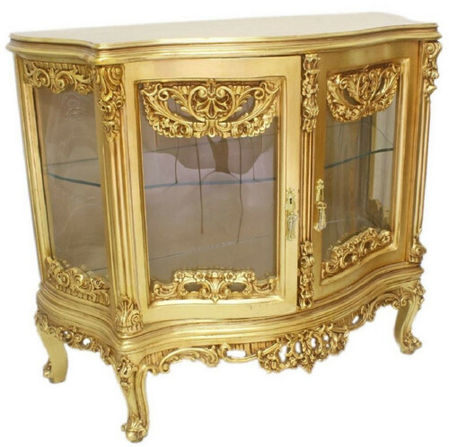 Casa Padrino Barock Sideboard Gold - Handgefertigter Massivholz Schrank mit 2 T�ren - Barock Wohnzimmer M�bel