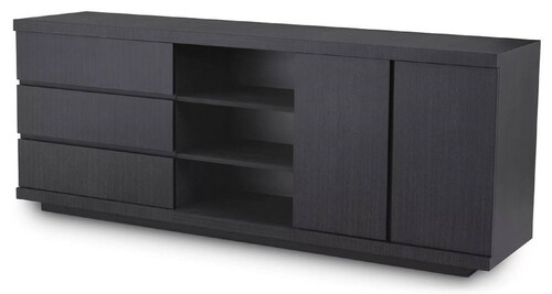 Casa Padrino Luxus Sideboard Schwarzgrau 220 x 52,5 x H. 85,5 cm - Massivholz Schrank mit 3 Schubladen & 2 T�ren - Wohnzimmer & Hotel M�bel - Luxus Qualit�t
