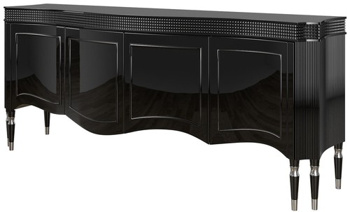 Casa Padrino Luxus Art Deco Sideboard Schwarz / Silber 220 x 53 x H. 93 cm - Edler Wohnzimmer Schrank mit 4 T�ren - Art Deco M�bel