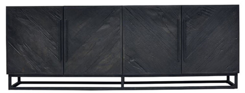 Casa Padrino Luxus Massivholz Sideboard Schwarz 220 x 43 x H. 80 cm - Rustikaler Eichenholz Schrank mit 4 T�ren - Rustikale Massivholz Esszimmer M�bel - Luxus Esszimmer M�bel