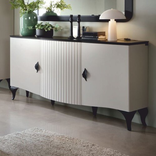 Casa Padrino Luxus Art Deco Sideboard Wei� / Schwarz 173,4 cm - Art Deco M�bel