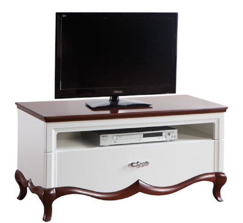 Casa Padrino Luxus Art Deco Sideboard mit Schublade Wei� / Dunkelbraun 114 x 46,5 x H. 55,7 cm - Fernsehschrank - Wohnzimmerm�bel