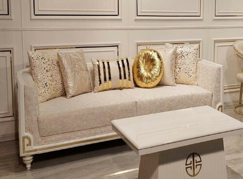 Casa Padrino Luxus Art Deco Sofa Grau / Wei� / Gold - Wohnzimmer Sofa - Hotel Sofa - Luxus Art Deco Wohnzimmer & Hotel M�bel