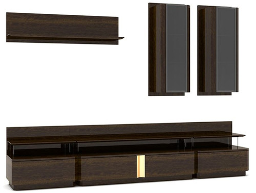 Casa Padrino Luxus Wohnzimmer TV Schrank Set Braun / Grau / Gold - 1 TV Schrank & 2 H�ngeschr�nke & 1 Wandregal - Edles Wohnzimmer M�bel Set - Luxus Qualit�t