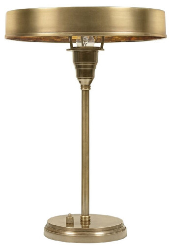 Casa Padrino Luxus Art Deco Tischleuchte Antik Messing  38 x H. 53 cm - Runde Messing Schreibtischleuchte - Luxus Leuchten - Luxus Interior