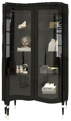 Casa Padrino Luxus Art Deco Vitrine Schwarz / Silber - Handgefertigter Massivholz Vitrinenschrank mit 2 Glast�ren - Art Deco Wohnzimmer M�bel
