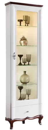Casa Padrino Luxus Art Deco Vitrinenschrank Wei� / Dunkelbraun 64 x 52,1 x H. 209,5 cm - Beleuchteter Wohnzimmerschrank mit Glast�r und Schublade - Wohnzimmerm�bel