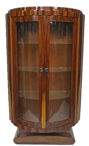 Casa Padrino Art Deco Vitrine Braun 100 x 45 x H. 165 cm - Halbrunder Mahagoni Vitrinenschrank mit 2 Glast�ren - Art Deco Wohnzimmer M�bel