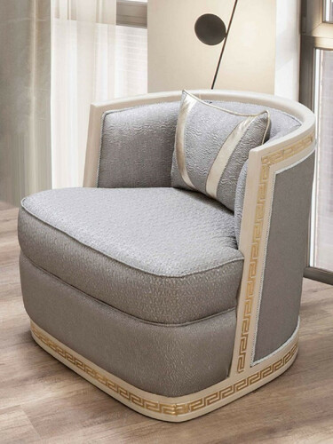 Casa Padrino Luxus Art Deco Sessel Silber / Cremefarben / Gold - Handgefertigter Wohnzimmer Sessel - Art Deco Wohnzimmer M�bel