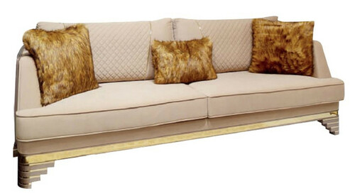 Casa Padrino Luxus Art Deco Sofa Beige / Lila / Grau / Gold - Edles Wohnzimmer Sofa mit Marmoroptik - Luxus Art Deco Wohnzimmer & Hotel M�bel