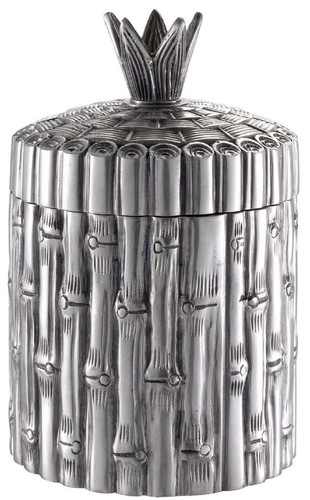Massive Casa Padrino Luxus Aufbewahrungsbox in Bambus Optik Antik Silber  14 x H. 22,5 cm - Runde Deko Dose mit Deckel