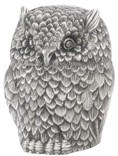 Casa Padrino Luxus Aufbewahrungsbox Eule Antik Silber 15 x 14,5 x H. 18,5 cm - Edle Deko Dose mit Deckel - Luxus Accessoires
