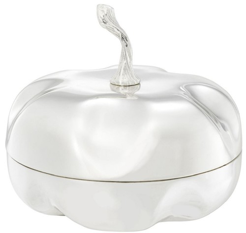 Casa Padrino Luxus Aufbewahrungsbox in K�rbisform Silber  20 x H. 17,5 cm - Deko K�rbis mit Deckel