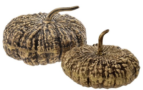 Casa Padrino Luxus Aufbewahrungsboxen Set mit Deckel in K�rbis Form Vintage Messing - Luxus Deko Accessoires