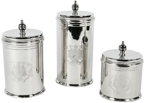 Casa Padrino Luxus Keksdosen Set Silber - 3 runde Messing Aufbewahrungsdosen mit Deckel - Hotel & Restaurant Accessoires
