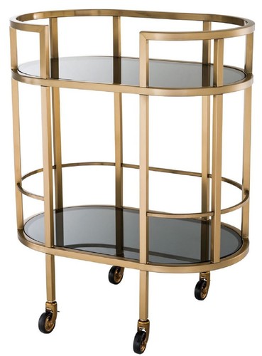 Casa Padrino Luxus Servierwagen Messingfarben / Schwarz 70 x 43 x H. 81 cm - Edelstahl Trolley mit get�nten Glasscheiben - Luxus Accessoires