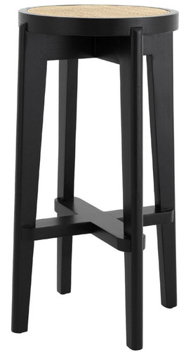 Casa Padrino Luxus Barhocker Schwarz / Naturfarben  44 x H. 76,5 cm - Runder Massivholz Barstuhl - Bar M�bel