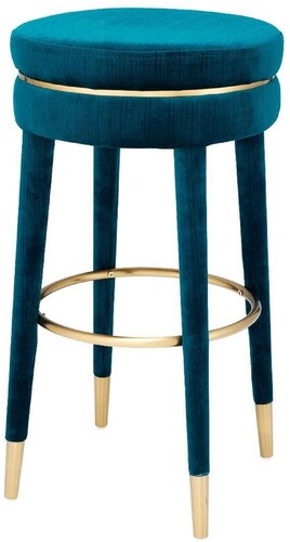 Casa Padrino Luxus Barhocker Blau / Messing  41 x H. 78 cm - Runder Samt Hocker - Luxus M�bel