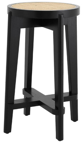 Casa Padrino Luxus Barhocker Schwarz / Naturfarben  44 x H. 67 cm - Runder Massivholz Barstuhl - Bar M�bel