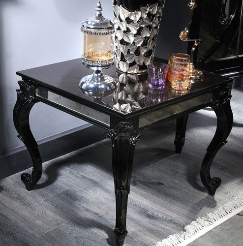 Casa Padrino Luxus Barock Beistelltisch Schwarz / Braun 65 x 65 x H. 57 cm - Edler Massivholz Tisch mit Glasplatte und Spiegelglas - Luxus Qualitt