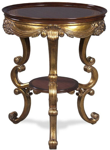 Casa Padrino Luxus Barock Beistelltisch Dunkelbraun / Gold  58 x H. 70 cm - Runder Mahagoni Tisch im Barockstil - Barock Wohnzimmer M�bel