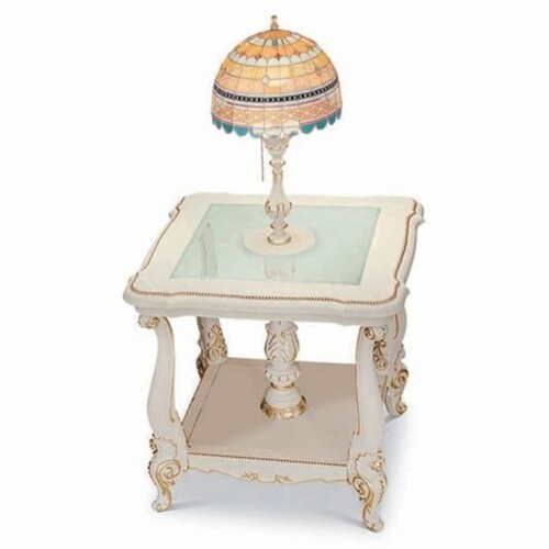 Casa Padrino Luxus Barock Beistelltisch mit Tiffany Tischleuchte Wei� / Gold H. 115 cm - Made in Italy