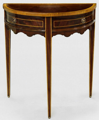 Casa Padrino Luxus Barock Beistelltisch Dunkelbraun / Hellbraun 71 x 36 x H. 74 cm - Halbrunder Mahagoni Tisch mit 2 Schubladen - Nachttisch - Nachtkommode - Barock M�bel