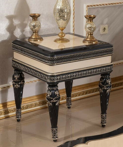 Casa Padrino Luxus Barock Beistelltisch Beige / Schwarz / Gold - Prunkvoller Massivholz Tisch im Barockstil - Barock Wohnzimmer M�bel - Edel & Prunkvoll