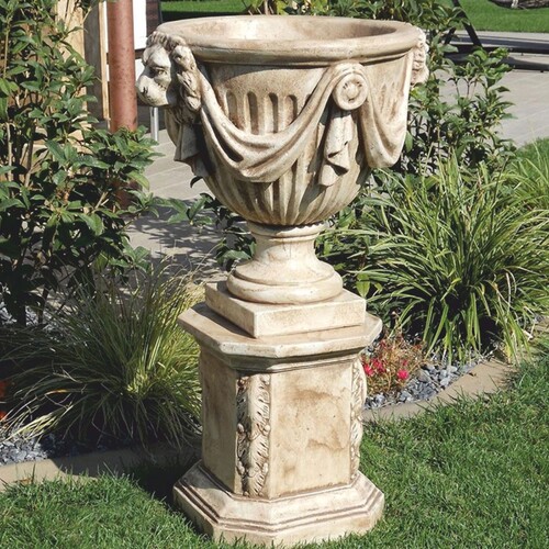 Casa Padrino Luxus Barock Blumentopf mit S�ule Antik Beige H. 95 cm - Made in Italy