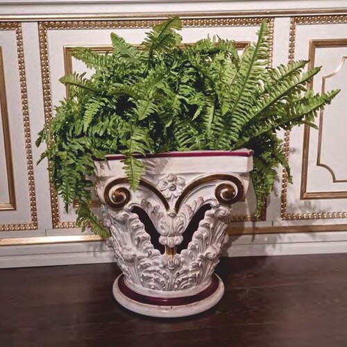 Casa Padrino Luxus Barock Blumentopf Wei� / Lila H. 45 cm - Made in Italy