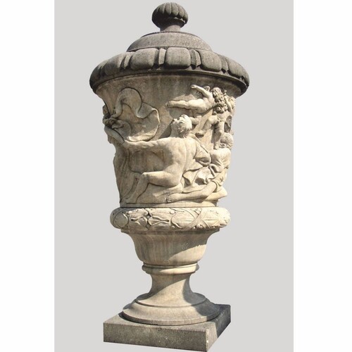 Casa Padrino Luxus Barock Stein Blumenvase mit Deckel Antik Grau H. 160 cm - Made in Italy