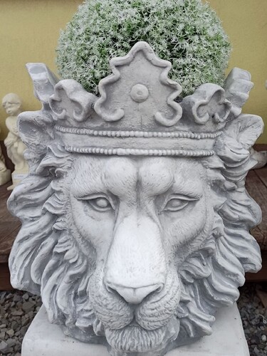 Casa Padrino Barock Blumentopf L�wenkopf mit Krone Grau H. 41 cm - Barockstil Pflanzentopf