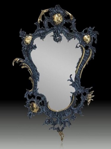 Casa Padrino Luxus Barock Bronze Spiegel Blau / Gold H. 74 cm - Barock M�bel