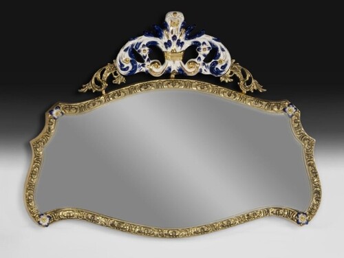 Casa Padrino Luxus Barock Bronze Spiegel Gold / Wei� / Blau 107 cm - Barock M�bel