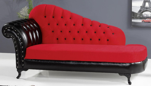 Casa Padrino Barock Chaiselongue Rot / Schwarz 183 x 80 x H. 94 cm - Edle Massivholz Chaiselongue mit Kunstleder - Barock M�bel