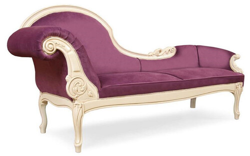 Casa Padrino Luxus Barock Chaiselongue Lila / Creme - Prunkvolle Massivholz Recamiere - Luxus Wohnzimmer M�bel im Barockstil - Barock M�bel - Edel & Prunkvoll