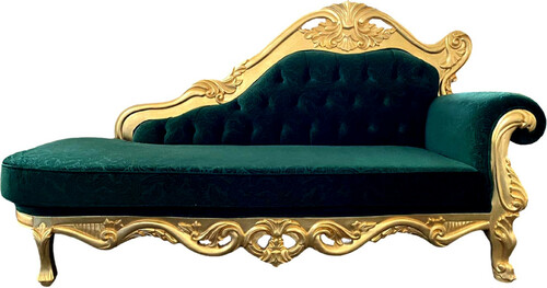 Casa Padrino Luxus Barock Chaiselongue Gr�n / Gold - Handgefertigte Massivholz Recamiere mit edlem Samtstoff und elegantem Muster - Prunkvolle Barock M�bel