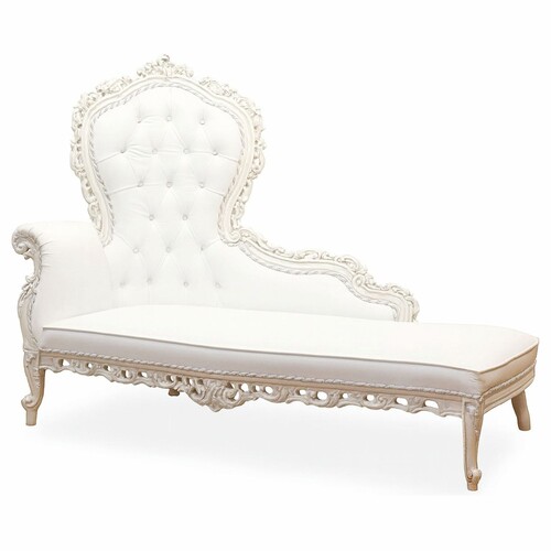 Casa Padrino Luxus Barock Leder Chaiselongue Wei� 160 cm - Barockstil M�bel