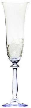 Casa Padrino Luxus Barock Champagnerglas 6er Set Blau  7 x H. 24,5 cm - Handgefertigte und handgravierte Champagnergl�ser mit Blumen Design - Hotel & Restaurant Accessoires