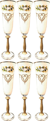 Casa Padrino Luxus Jugendstil Champagnerglas 6er Set Wei� / Mehrfarbig / Gold - Handgefertigte und handgravierte Champagnergl�ser mit 24 Karat Vergoldung - Hotel & Restaurant Accessoires