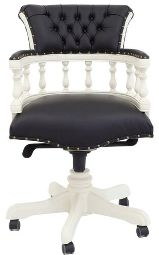 Casa Padrino Luxus Barock Chesterfield Echtleder Schreibtischstuhl Schwarz / Wei� H. 107 cm - Barock B�ro M�bel