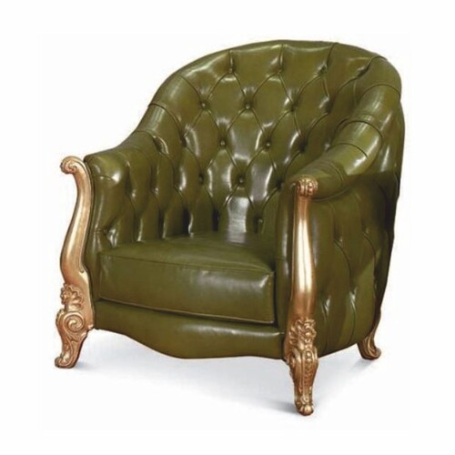 Casa Padrino Luxus Barock Chesterfield Echtleder Sessel Gr�n / Gold - Made in Italy