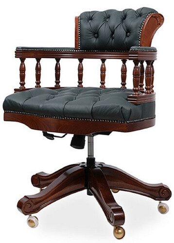 Casa Padrino Luxus Barock Chesterfield Leder Schreibtischstuhl Dunkelgr�n / Dunkelbraun - H�henverstellbarer Echtleder B�rostuhl - B�ro M�bel - Edel & Prunkvoll