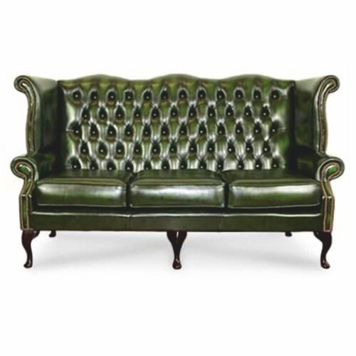 Casa Padrino Luxus Barock Chesterfield Leder Sofa Vintage Gr�n / Schwarz 188,5 cm - Barock M�bel