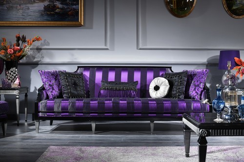 Casa Padrino Luxus Barock Sofa Lila / Schwarz / Silber 244 x 95 x H. 88 cm - Wohnzimmerm�bel im Barockstil