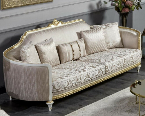 Casa Padrino Luxus Barock Sofa Gold / Wei� / Gold - Prunkvolles Wohnzimmer Sofa - Barockstil Wohnzimmer M�bel - Luxus M�bel im Barockstil - Barock Einrichtung - Edel & Prunkvoll